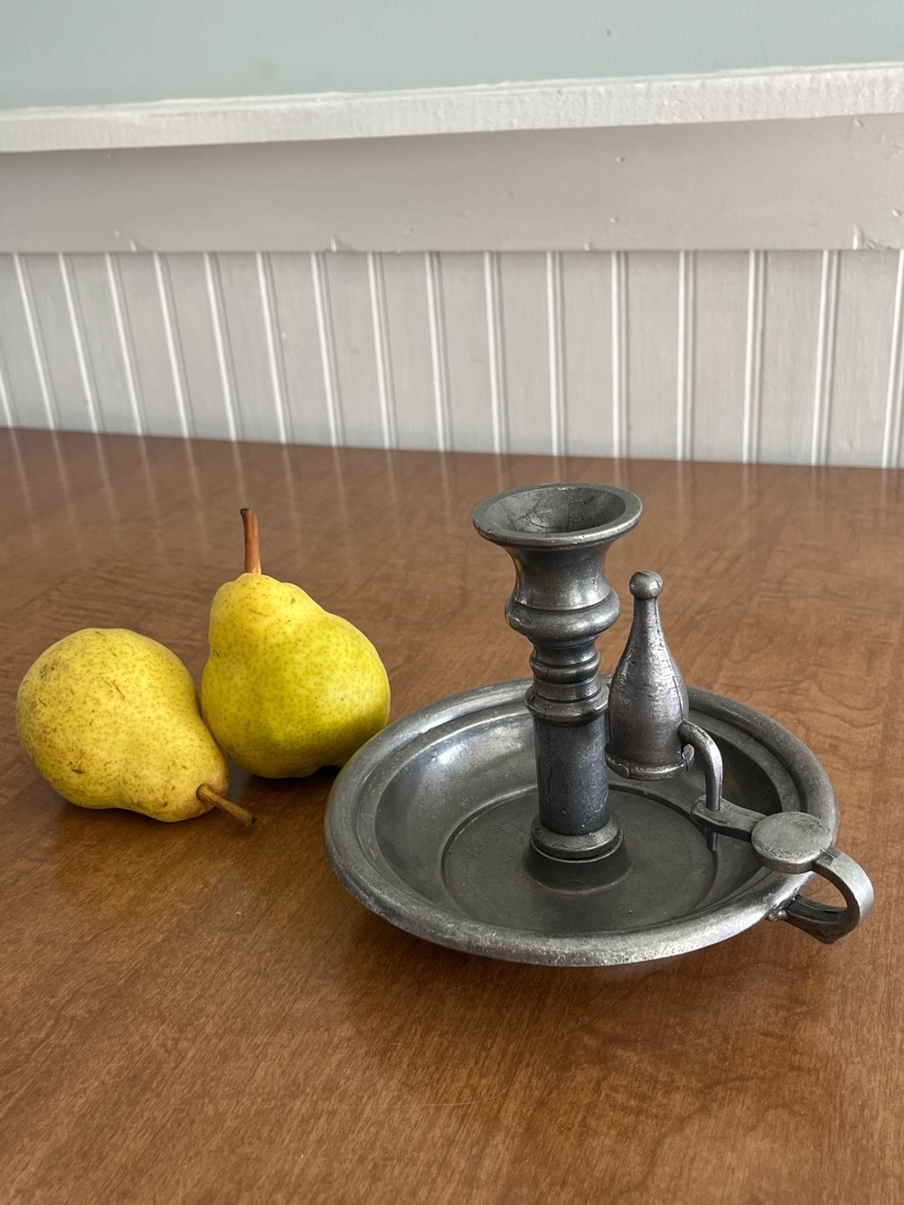 Vintage Pewter Chamberstick Candle Holder in Antique Silver Tone